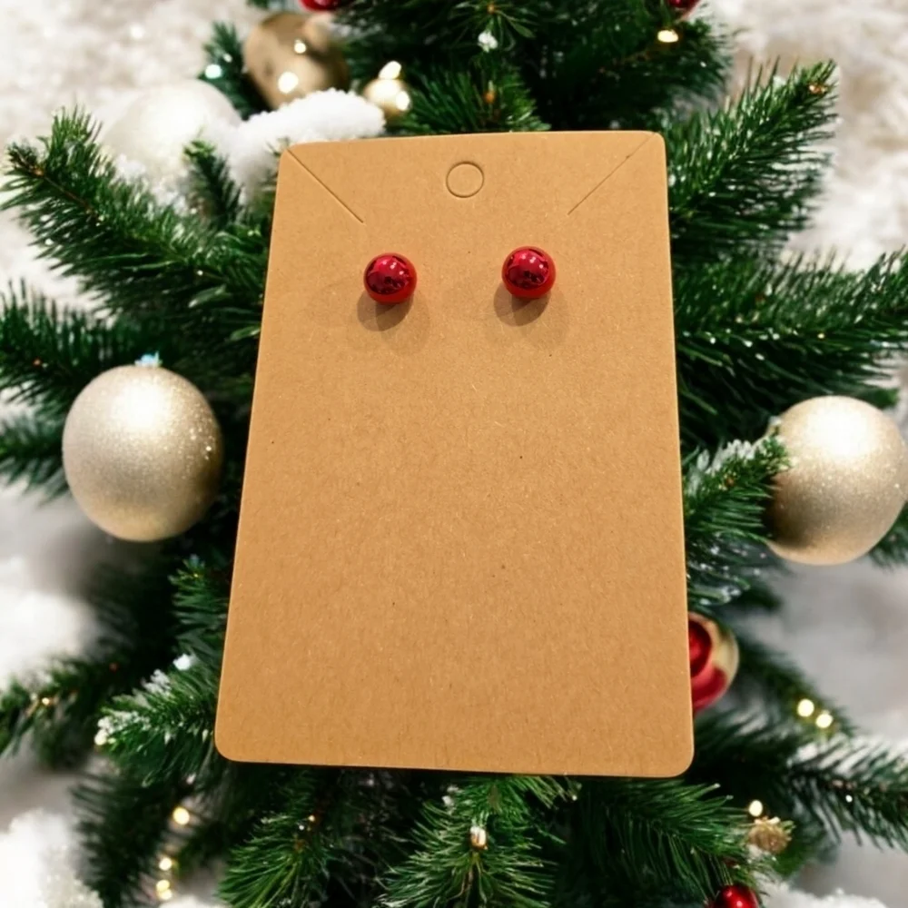 Shiny Red Ball Holiday Festive Stud Earrings